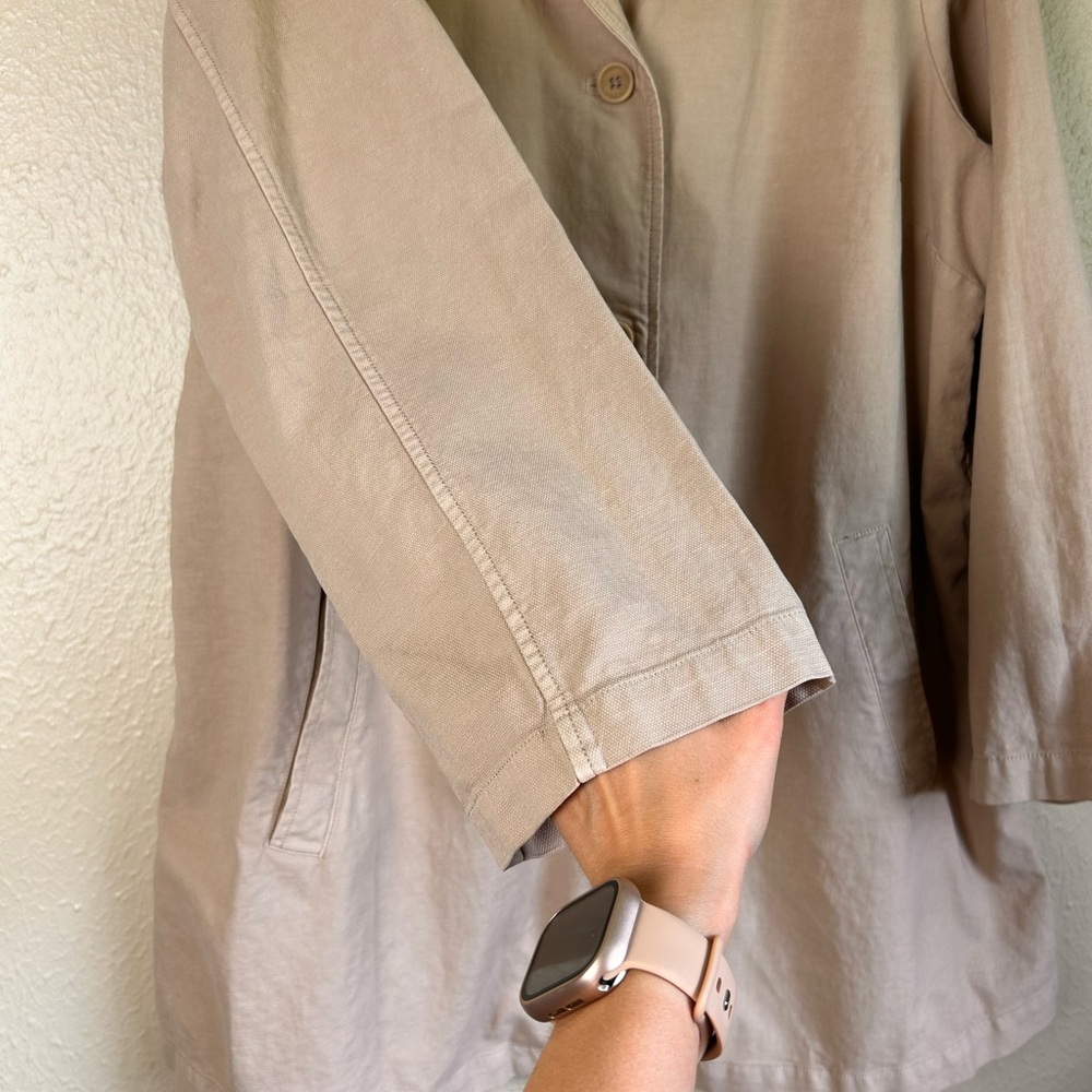 Eileen Fisher Khaki Organic Cotton Hemp Stretch Stand Jacket - Picture 5 of 7